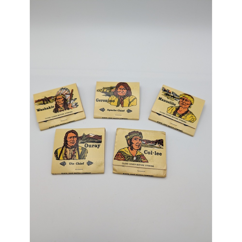 Vintage 1979 Ohio Match Co Native American Chief Matchbooks Lot of 5 Geronimo